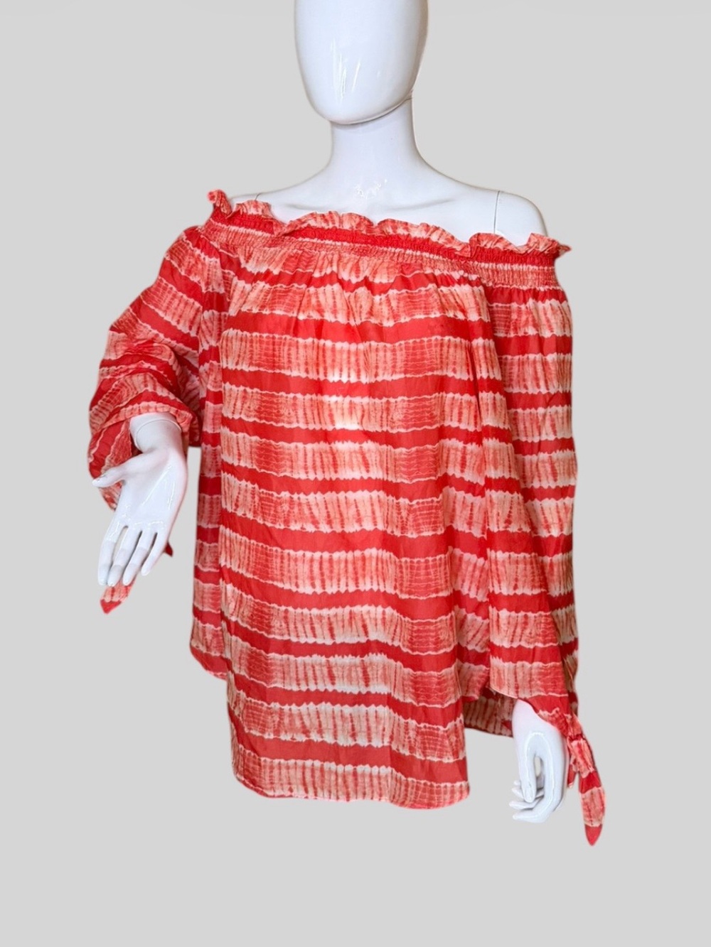 Michael Kors Coral and Cream Off-Shoulder Tie-Dye Tunic